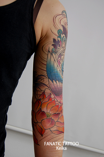 Phoenix&Goldenfish&Lotus Tattoo 鳳凰と金魚に蓮のトライバルタトゥー/Keika_FanaticTattoo