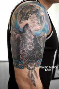Wolf&Moon Tattoo オオカミと満月のタトゥー/Keika_FanaticTattoo