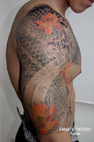Dragon&Lotus Japanese Tattoo 和彫りで龍に蓮の刺青/Keika_FanaticTattoo
