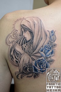 VirginMary&Blue Rose Tattoo マリアと青いバラのタトゥー/Keika_FanaticTattoo