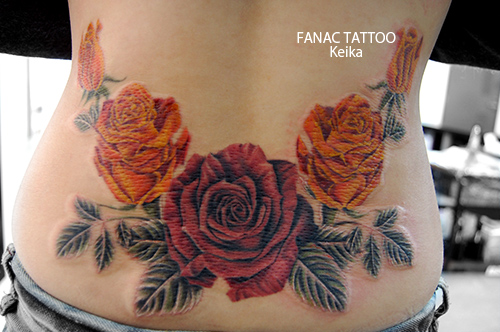 RED&ORANGE Rose Tattoo 赤とオレンジのバラのタトゥー/Keika_FanaticTattoo