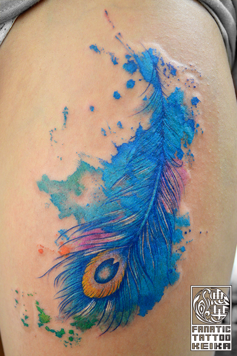 孔雀の羽の水彩タトゥー Peacock Feather Watercolor Tattoo Keika_FanaticTattoo