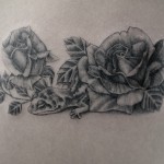 ブラック＆グレー・ヤモリ・バラ・足・Gecko・Rose・Black&Gray Tattoo