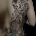 マリアとバラのブラック&グレータトゥー,Virgin Mary,Black&Gray Tattoo
