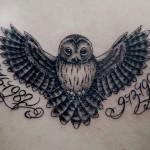フクロウのブラック&グレータトゥー – Owl Black&Gray Tattoo