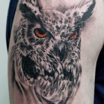 ミミズクスカルなブラック＆グレータトゥー – Horn Owl,Black&Gray Tattoo