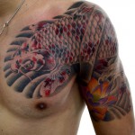 錦鯉に蓮の和彫り刺青 – Koi fish,Lotus,Japanese Tattoo