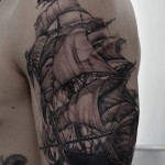 船のブラック＆グレータトゥー – Old Ship,Black&Gray Tattoo