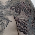 羽と月のタトゥー,Feather,Moon,Black&Gray Tattoo