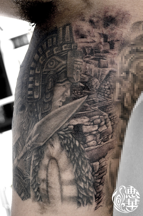 アステカの戦士のタトゥー Aztec Warrior Tattoo,刺青・タトゥースタジオ 女性彫師 恵華-Keika-