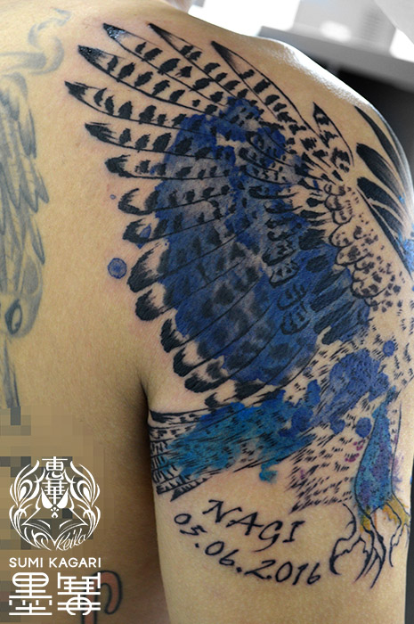 ハヤブサの水彩タトゥー Falcon Watercolor Tattoo,刺青・タトゥースタジオ 女性彫師 恵華-Keika-