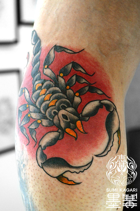 サソリのアメリカントラディショナルタトゥー scorpion AmericanTraditional Tattoo Keika, Tattoo, タトゥースタジオ, 刺青, 女性彫師, 恵華