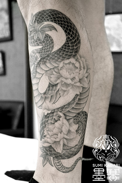蛇と牡丹の刺青 Snake,Peony Tattoo Keika, Tattoo, タトゥースタジオ, 刺青, 女性彫師, 恵華
