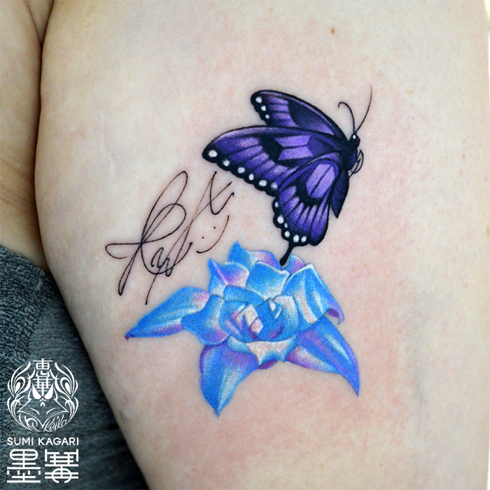 蝶と花のタトゥー - Butterfly, Flower Tattoo,Keika, Tattoo, タトゥースタジオ, 刺青, 女性彫師, 恵華