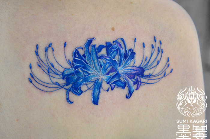 青い彼岸花のタトゥー - Blue cluster amaryllis Tattoo,Keika, Tattoo, タトゥースタジオ, 刺青, 女性彫師, 恵華