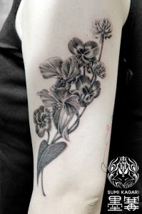 ツユクサとシロツメクサのタトゥー, Flower Tattoo,Keika, Tattoo, タトゥースタジオ, 刺青, 女性彫師, 恵華
